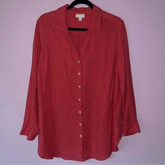 J Jill XLP Blouse Pink Muslin Cotton Button Collar - Picture 1 of 8